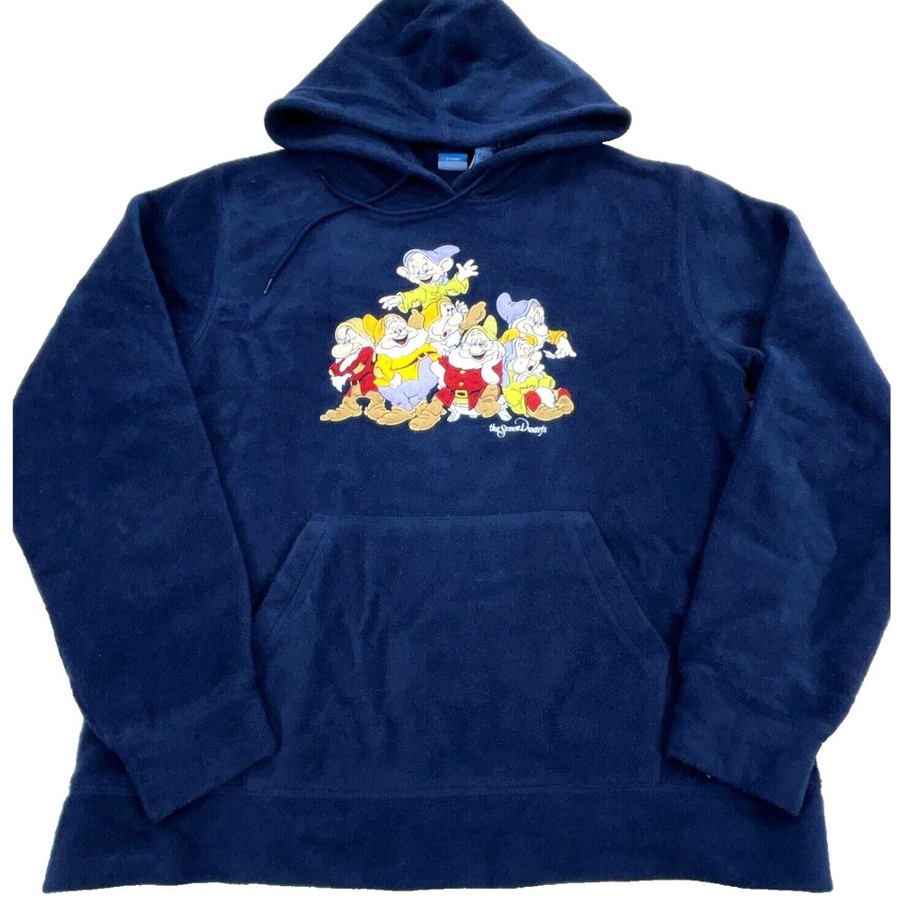 Disney Hoodie Women Medium Blue Fleece Sweater 7 Dwarfs Cinderella Vintage Y2K